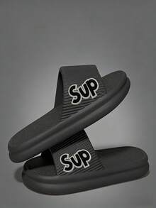 夏季新款时尚简约男士家居拖鞋，日常休闲百搭，厚底透气，柔软舒适，男女通用家居拖鞋【建议选购大一码，穿着更舒适】 - 黑色 - 查看 4