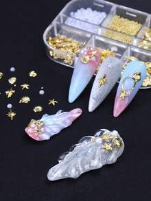 6件套金属海洋风美甲装饰品，金色海星、贝壳、珍珠、星形吊坠，美甲沙龙用品，适合女性和女孩DIY夏季美甲 - 彩色 - 查看 4