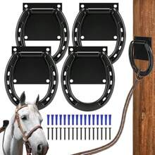 4 Set Tie Ring For Horses Heavy-Duty Solid Steel With Expansion Screws 3 X 3 Inch Horseshoe Cross Ties Down Tack Barn Stable Plies For Horse Black - 4 - View 8
