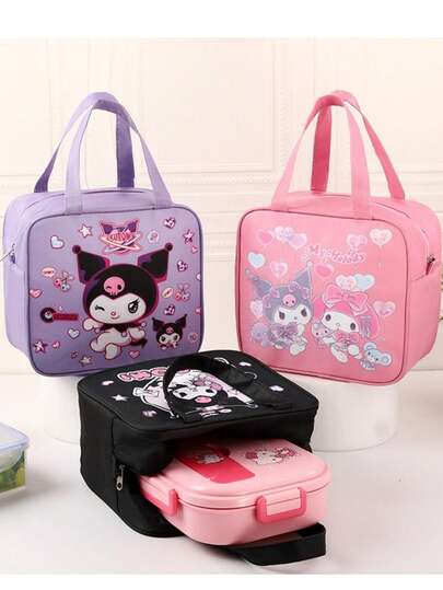 SANRIO 1 pieza Bolsa de almuerzo aislada con diseño de Hello Kitty Kuromi, bolsa grande de capacidad gruesa para estudiantes, bolsa térmica portátil de mano para almacenamiento de alimentos para uso escolar