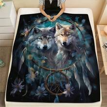 1 pièce Couverture en flanelle douce et confortable avec motif de loup, couverture en flanelle épaisse pour la maison, convient pour le canapé, le lit, le salon, les voyages, le bureau, la couverture châle, la couverture de sieste, la couverture de climatisation, la couverture de drap, cadeau idéal, cadeau quotidien, cadeau d'anniversaire, cadeau de fête, convient pour toutes les saisons - Multicolore - Voir 2