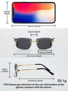LiMiaoMiao Kacamata Hitam Fashion Unisex Persegi Panjang Tanpa Bingkai, Perlindungan UV400, Cocok untuk Pakaian Liburan dan Hari Raya, Dilengkapi Kotak dan Kain Pembersih, Dapat Digunakan sebagai Hadiah Liburan - MultiWarna - View 3