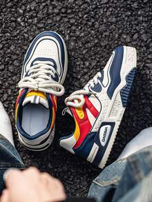 New Arrival Men's Versatile Niche Original Casual Sneakers, Thick Sole Anti-Slip Athletic Shoes, Random Graffiti Pattern - Blue - View 4