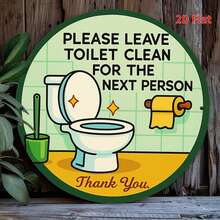 1 pieza Letrero de baño plano 2D de hierro, tamaño 19.99X19.99cm, con un mensaje humorístico e higiénico: "Por favor, deje el inodoro limpio para los demás". Esta obra de arte de pared de metal plano 2D es perfecta para baños públicos y privados. Agujeros preperforados como se muestra en el diagrama de dimensiones - Multicolor - Ver 5