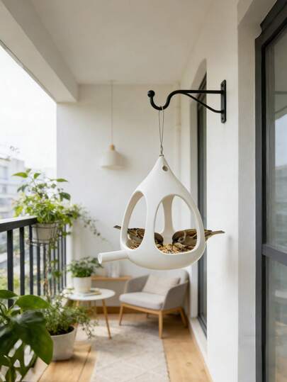 这款创新的3D打印球形喂鸟器设计巧妙，可防止表面积水，非常适合麻雀和蜂鸟等小型鸟类。它适用于户外花园、林地和屋檐下。设计用于悬挂安装。（随机附赠绳子）