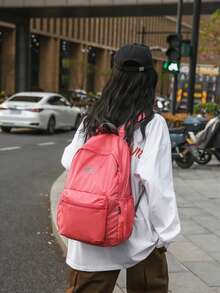 Lightweight Nylon Student Backpack With Multi-Pocket Design - Pink - View 4