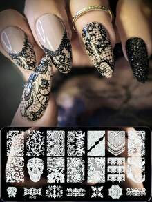 2 Pieces Set Of Elegant Lace Nail Print Board, Including Lace Lace, Crown, Floral Pattern Nail Template, Stainless Steel Nail Hot Stamping Board, DIY Nail Tools - Silver - View 6