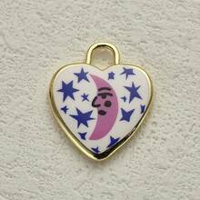 1 件装蓝白系列 DIY 首饰吊坠，心形/靴子/蝴蝶/天鹅/动物/花朵珐琅元素，复古少女风百搭吊坠配件 - 印刷藍色 - 查看 14