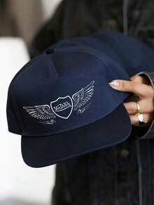 1pcs VonDutch Winged Shield  Printed Baseball Cap, Classic Casual Retro Y2K Unisex Baseball Cap, Adjustable Size, Lightweight And Sun Protection, Suitable For Outdoor Sports, Daily Parties, And Vacations, - 藏蓝色 - 查看 2