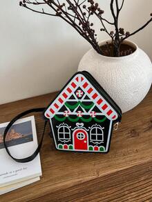 2026 New Christmas House Design Women Shoulder Crossbody Bag - Black - View 7