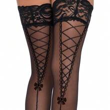 Avenue Women's Contrast Color Sheer Backseam Thigh Highs - màu đen - Xem 5