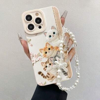 Dây đeo tay màu be in hình mèo dễ thương, ốp lưng điện thoại chống rơi sáng tạo, tương thích với iPhone 17/17Pro/17ProMax/16/11/16Pro/16Plus/16ProMax/16E/15ProMax/13/14/12/XS/XR/7G/8P, Galaxy S26/S26Plus/S26 Ultra S25/S25Plus/S25 Ultra/A16/A36/A26/A56/A50/A12/A32/A52/A72/A51/A21S/A13/A14/S24/S24Plus/S24Ultra/S20/S23/S22/A53/S20FE/S21