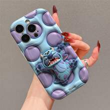 Disney Lilo & Stitch Stitch Phone Case – Plush-Style Stitch Cosplaying As Sulley From Monsters, Inc., With Purple Bubble Pattern Accents On Light Blue Background, Shockproof Protective Cover For IPhone 17, 16, 15, 14, 13, 12, And 11 Pro Models.. A Fun Gift For Family, Friends, Birthdays, Holidays, And Special Occasions. - White - View 3