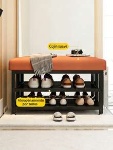 1 Pieza Banco Zapatero con Almacenamiento y Asiento Acolchado, Estilo Moderno Minimalista, Estructura de Hierro Resistente, Perfecto para Vestíbulo de Entrada, Pasillo y Uso Hogareño - Naranja Coral - Ver 8