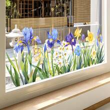 1pc Iris & Daffodil Window Sticker, Fresh Floral Combination, Self-Adhesive Easy To Apply, Brightens Window Edges With Natural Healing Ambiance - Multicolor - View 4