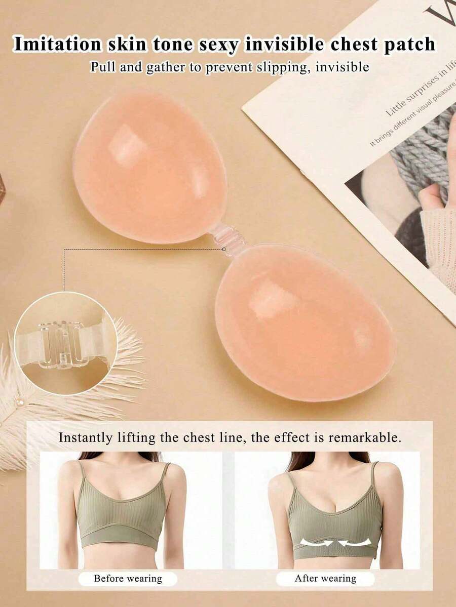 Áo ngực nâng ngực silicon tái sử dụng, áo ngực không dây giúp tôn vòng một cho phụ nữ và bé gái, áo ngực dán màu hồng vô hình. - Màu be - Xem 1