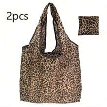 1/2pcs Foldable Leopard Print Tote Bag - Durable Nylon/Polyester Material, Brown Spotted Pattern Design, Leak-Proof Casual Handbag, Suitable For Commuting, Office Workers, Travel, High-Value New Shopping Bag - Multicolor - View 8