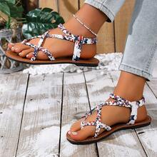 Women's Woven Strap Thong Beach Style Flat Sandals July 4th Independence Day Flag Print Comfortable Sandals - Red and White - View 2