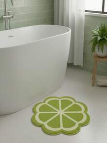 1 Piece Of Lime Flower Shaped Imitation Cashmere Bathroom Carpet Absorbent Floor Mat, Machine Washable Cream Wind Bathroom Decoration Mat, Bathroom Shower Room Door Mat Suitable For Bathroom Foyer, Living Room. - A - View 3