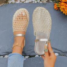 时尚宽网眼镂空罗马凉鞋，平底圆头渔夫拖鞋，夏季必备 - 香檳色 - 查看 14