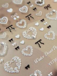 1 Piece Of 5D Relief Nail Art Sticker, Exquisite Bow, Heart-Shaped Pearl, Self-Adhesive Nail Sticker, DIY Nail Design - Multicolor - View 2
