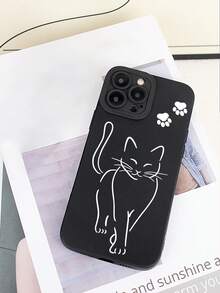 [Quick Local Shipment]1 Piece Minimalist Line Art Cat Paw Phone Case, Cute Pet Style Black & White Contrast Soft TPU Protective Cover, Scratch-Resistant, Precise Cutouts, Suitable For IPhone & Galaxy. - 1 Image - View 2