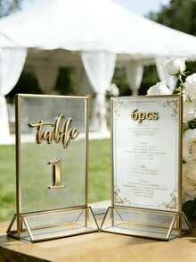 6-Piece Acrylic Stand With A Gold Border And Vertical Support Is Perfect For Displaying Wedding Table Numbers, Double-Sided Photos, Clear Images, Menus, And Large Items. - Gold-one Size/6pcs - View 13