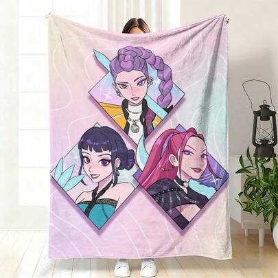 Manta de franela con dibujos animados de un grupo de chicas virtuales de K-pop - 230GSM de confort para todas las estaciones, multiusos para sofá/cama/oficina/decoración del hogar, regalo perfecto para fans de K-pop