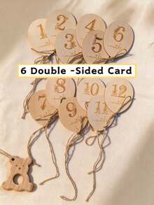 12/6pcs Double-Sided Newborn Milestone Cards, Wooden Birth Announcement Plaques For Recording Baby's Birth Information, Newborn Photography Props, Welcome Baby Gift - Multicolor - View 6