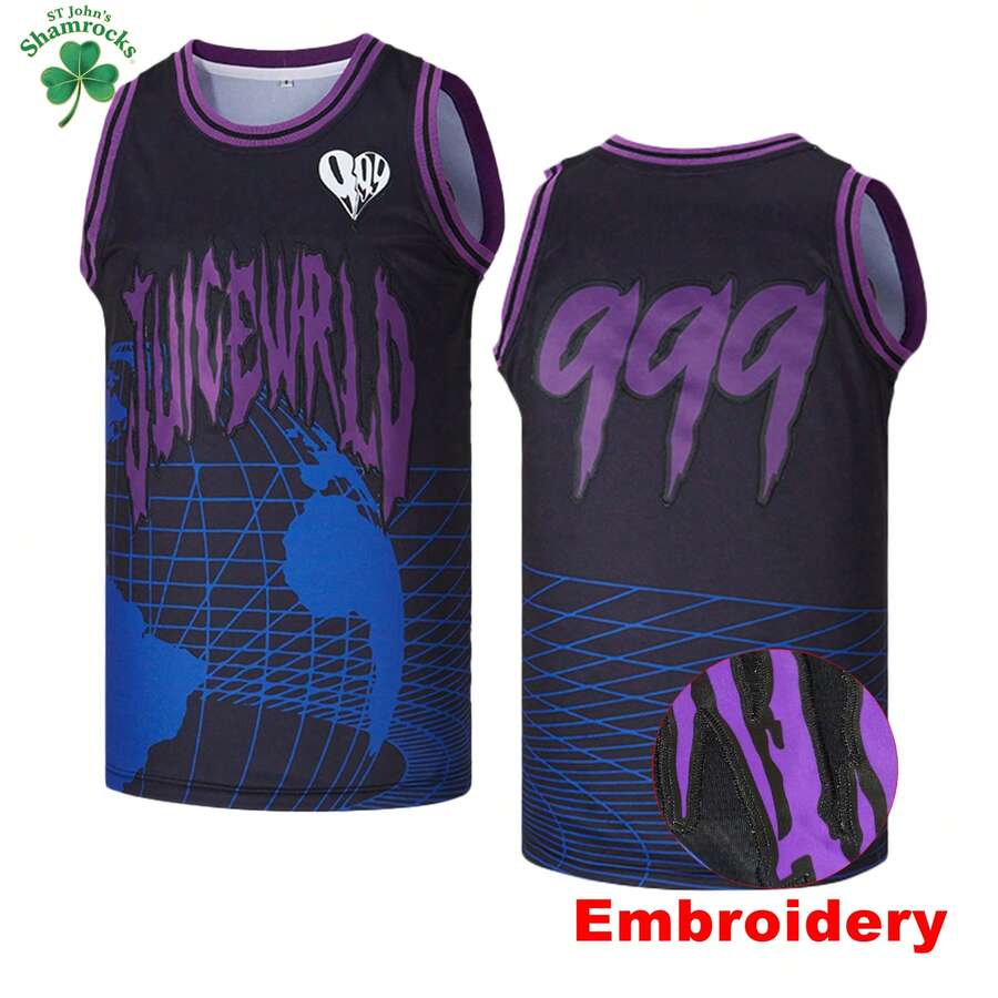 MEAN MACHINE Áo thun bóng rổ nam màu tím phong cách hip hop 999#, in số, kiểu dáng retro đường phố, thích hợp cho các bữa tiệc.