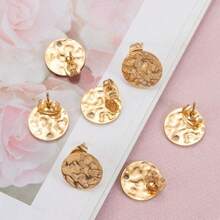 10pcs Stainless Steel Round Embossed Blank Earring Posts, Asymmetrical Embossed Earring Studs With Holes, DIY Jewelry Earring Findings - Yellow Gold - View 2