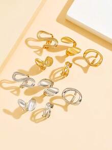 5pcs Geometric Thick Line Open Ring Set, Stainless Steel Minimalist Plain Rings, Waterproof & Fade-Resistant Daily Wear Jewelry For Women - Geometry - View 1