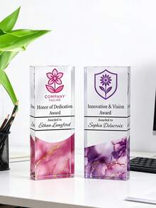 1个定制Logo及文字大理石纹亚克力奖杯 - 个性化商务奖品，可定制姓名及公司名称，可重复使用，流体艺术主题奖杯，适合企业表彰，是奖励优秀员工、团队及商业客户的理想礼品 - 彩色 - 查看 9
