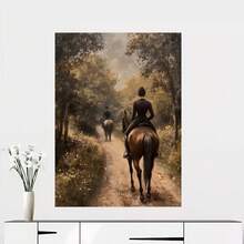 1 pieza, Impresión de Arte Mural 2D Sin Marco, 12x16 Pulgadas, Escena Ecuestre Vintage en el Bosque, Decoración para Pasillo Tradicional o Habitación con Estilo Equestre Antiguo, Pintura Divertida en Lienzo para Hogar Dormitorio Cocina Sala Baño, Hotel Café Oficina, Póster Decorativo en Lienzo 2D Plano, Ideal para Decoración de Ambientes - Enmarcado - Ver 1