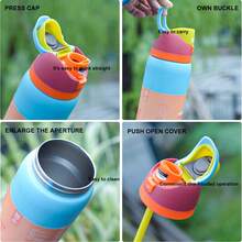 O-Wal-A Blue Ribbon Water Glass Vacuum Flask With Straw 24oz/32oz,Can Be Used For Outdoor Sports, Heat Preservation Time Cold And Hot Water Can Be Insulated, Frozen Drinks, Beautiful Appearance, Exquisite Workmanship, Suitable For Camping, Work, Indoor Use. - 藍色 - 查看 5