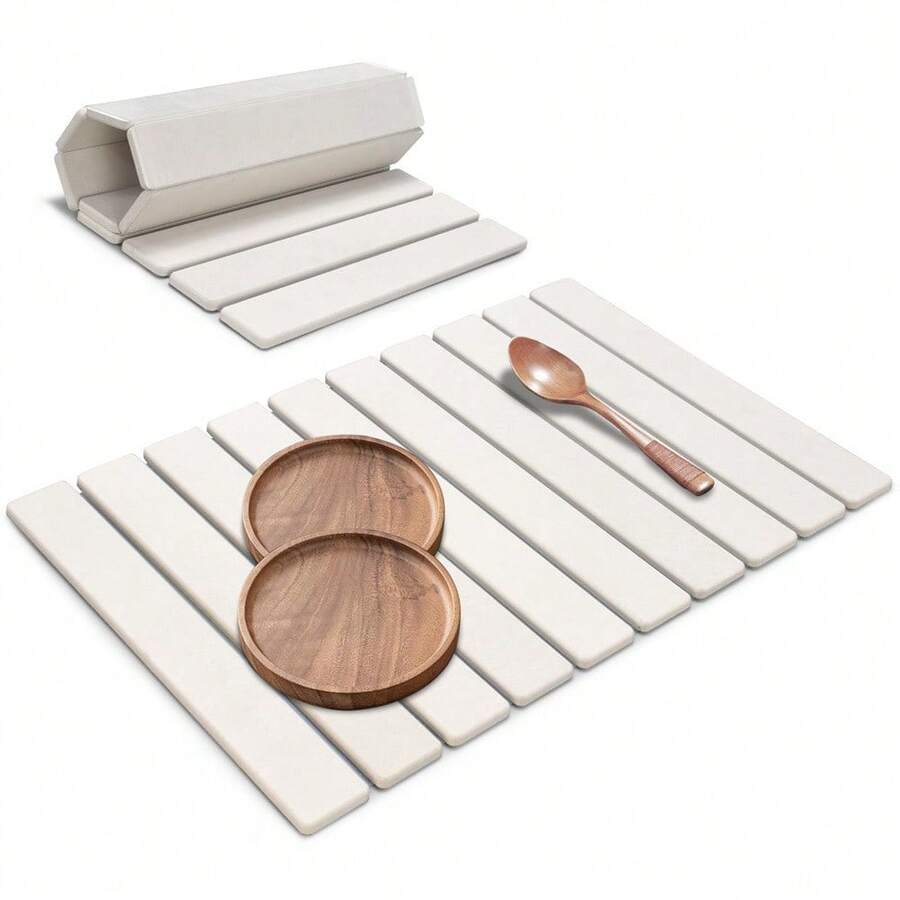 1 pieza Estera absorbente para secar vajilla, Almohadilla de drenaje plegable y portátil para inquilinos, personas descuidadas sin necesidad de lavar, material de grado para bebés, accesorio de cocina de gel de sílice, almohadilla de secado rápido para tazas y utensilios, estera plegable ahorradora de espacio para proteger el mostrador, posavasos modernos para el hogar - Multicolor - Ver 1
