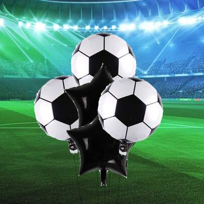 5Pcs/Set Football Foil Balloons Set 18Inch Round Soccer Helium Balloon Soccer Fan Gear Football Party Supplies National Team Colors Soccer Themed