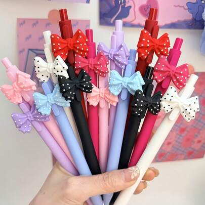 Bộ 6 bút bi bấm kiểu dáng tối giản sáng tạo, họa tiết chấm bi nhiều màu sắc hình nơ bướm, viết trơn tru, có thể thay ruột, phù hợp cho trường học, khuôn viên trường, mùa tựu trường. Bút bấm kiểu nơ bướm, màu trung tính (kiểu ngẫu nhiên).