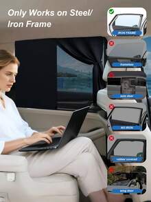 27.95" X 18.5" Dual Layer Magnetic Privacy Car Sunshade, Blocks UV And Heat, Adjustable Tie Straps Fit Rear And Side Windows, Suitable For Home, Pets And Remote Work, Adjustable Privacy/Visibility, Magnetic Rear Window Curtain - Double-layer Curtains - View 4