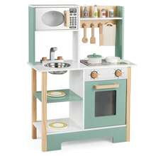 Play Kitchen With Chalkboard Microwave Stove Dish Rack Faucet Sink Accessories - Green - View 9
