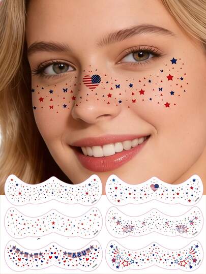 6-Pack - Realistic Freckle Stickers For Independence Day Makeup, Waterproof And Sweat-Resistant Natural Temporary Tattoos, National Day Decorative Face Stickers, Adult Party Supplies