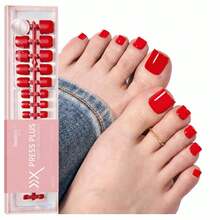Beetles 16 Sizes 192 Pcs Square Toe Nail Tips - Full Cover Fake Acrylic Toenails, Pre-Etched Double Matte Press On, Soft Gel Toe Nail Extensions For Women - S Square Toenails-Cherry Rouge - 查看 8