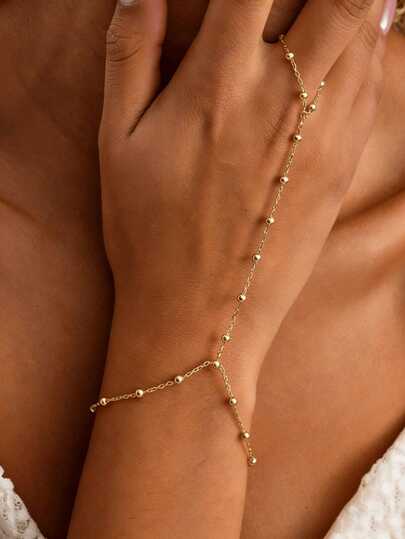 1pc Beaded Chain Linked Finger Hand Chain, Fashion Minimalist Luxury Unique Personalized Hand Accessory Suitable For Girls And Women (Bead Quantity Random)