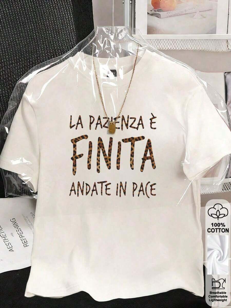 2026 K3 Spring/Summer Fitted Tops, 100% Cotton, Women's Short-Sleeve Crew Neck Plain T-Shirts, Soft And Comfortable, Casual, Streetwear, LA PAZIENZA È FINITA ANDATE IN PACE, Leopard Print, Slogan, Y2K, Top, Summer, Spring, T-Shirt, Gym, Sport, Evening Top, Blouse, Roman, Vintage, Carnival, Valentine's Day, Maija, Women's Tops, Spring Outfit, Jersey, Women's Winter Clothing, Women's Summer, Fun T-Shirts, Vacation, Beach, Casual, 90s Clothing, Cute Tops, Black Tops, White Tops, Summer Tops, Spring, Women, Women's Easter Clothing, Carnival, All Seasons, Office/Living Room/Home/Minimalist, Women's Western, Outfits, 80s American Retro Style, Teens, Unisex, Outerwear, Autumn/Winter, Plus Sizes, Valentine's Day, Carnival, White Top - trắng - Xem 1