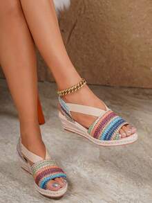 新款时尚女士休闲编织坡跟凉鞋 - 彩色 - 查看 16