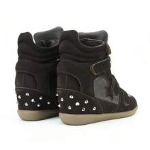 7cm Hidden Wedge High Top Sneakers For Women, Suede Retro Platform Casual Shoes - 深棕 - 查看 4