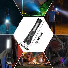 2pcs/Set Super Bright LED Tactical Flashlights High Lumens 980,000L, USB Rechargeable Powerful Handheld Flashlight With 7 Modes & COB Side Light, Zoomable Waterproof Torch For Camping, Outdoor, Home Emergency - A - View 7