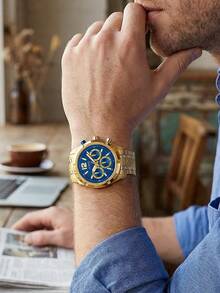 Guess Men's Quartz Watch, Stainless Steel Band And Case, Elegant Chronograph Wristwatch, Suitable For Daily And Party Wear, An Ideal Gift For Him GW0714G2 - Blue - View 2