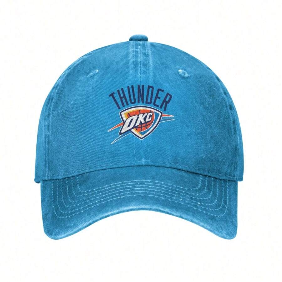 Oklahoma City Thunder Logo Baseball Cap Washed Denim, Adjustable Unisex Hat For Sports, Casual, Beach Outdoor | Retro Classic Design - Màu xanh lam - Xem 1