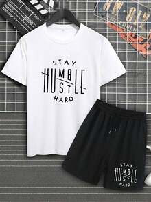 Men's Letter Print T-Shirt And Drawstring Waist Shorts Set Mens Matching Set, Mens Two Piece Set, Streetwear, Casual Outfits, Loungewear, Summer Fits, Mens Tracksuit, Graphic Tee Set, Vacation Outfit, Athleisure,Vintage T Shirts,Polo,Graphic T Shirts,Graphic Tees,Traje De Hombre Elegante,Jerseys,Funny T Shirt,Funny Shirts,Sudaderas Para Hombre,Shorts De Hombre,Mens Clothes,Shorts,Men 2 Piece Set,Summer Clothes,Easter Outfits,Mens Clothes,Two Piece Set Women,Summer Outfits - 白色 - 查看 12